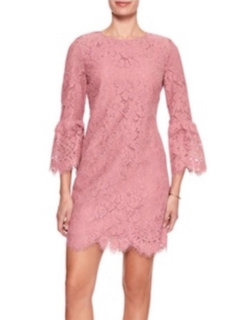 Banana Republic Shift Dress Size 2 Women’s Dusty Rose Lace Bell-Sleeve Wedding